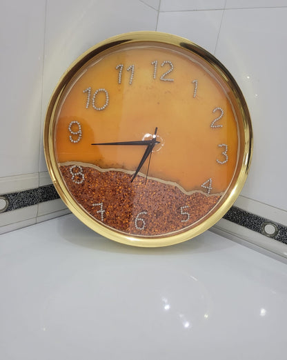 Golden resin wall clock