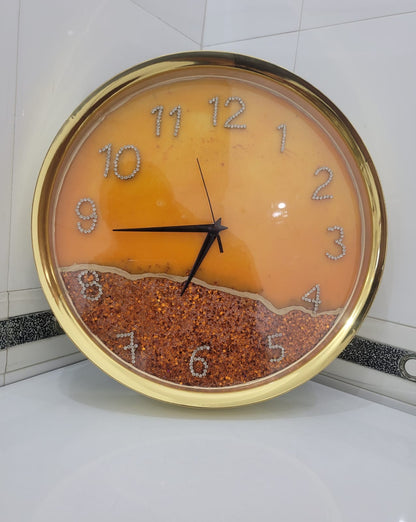 Golden resin wall clock